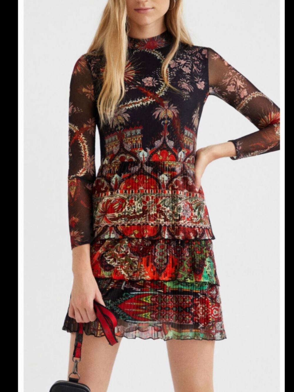 Desigual Berlin By Christian Lacroix  Multi-ColorTiered Mesh Mini Dress